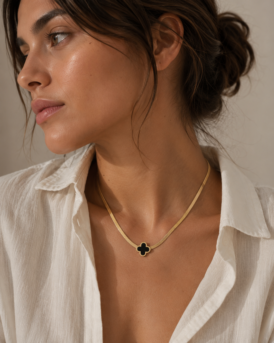 18K Gold Plated Stainless Steel Black Enamel & Mother of Pearl Clover Station Necklace – Lucky | Ornexa