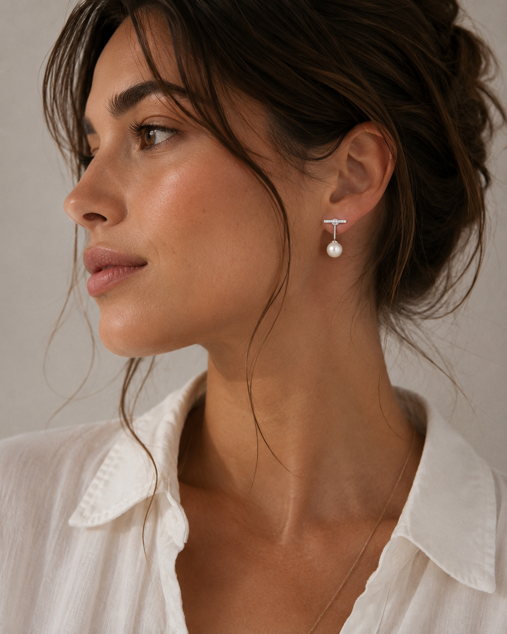 Rhodium Plated 925 Sterling Silver Freshwater Pearl T-Bar Drop Earrings | Ornexa