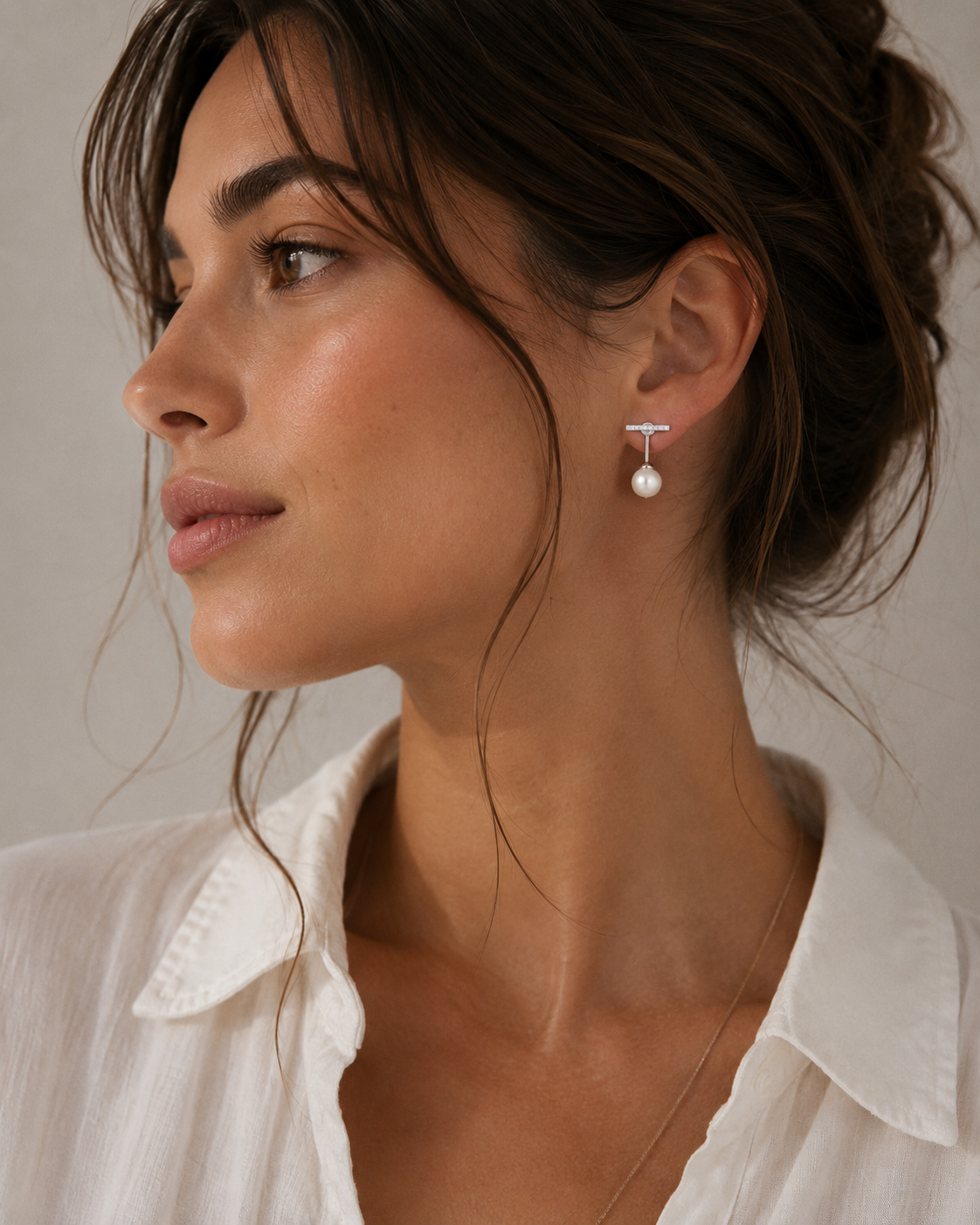 Rhodium Plated 925 Sterling Silver Freshwater Pearl T-Bar Drop Earrings | Ornexa