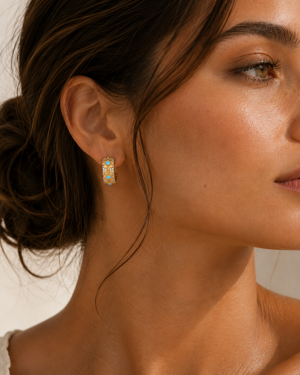 18K Gold Plated Eco Brass Turquoise Floral Hoop Earrings – Bloom Garden | Ornexa