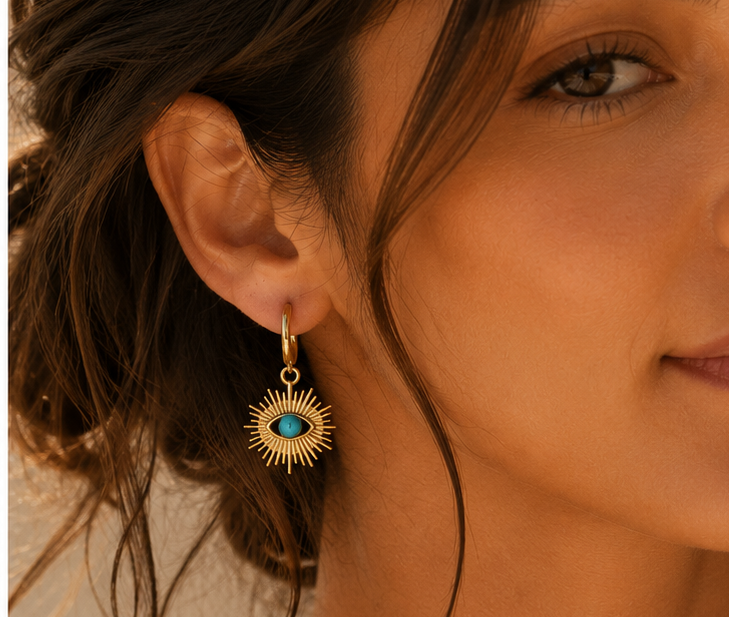 18K Gold Turquoise Earrings