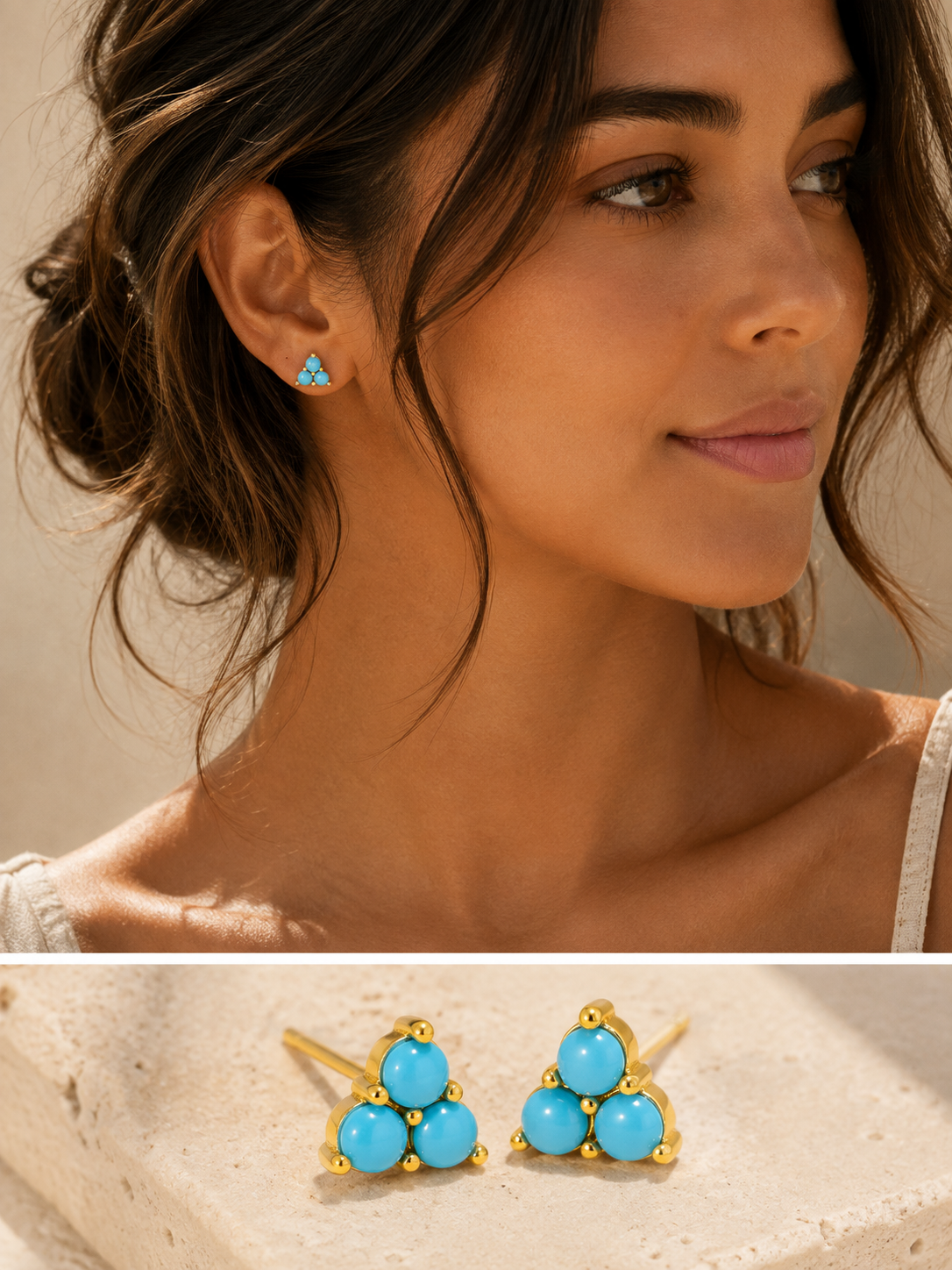 18K Gold Turquoise Earrings