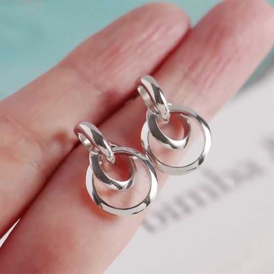 Geometry Double Circles 925 Sterling Silver Dangling Earrings
