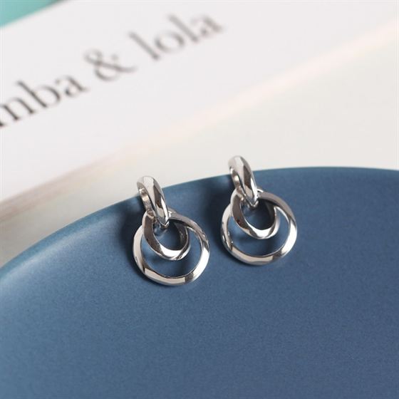 Geometry Double Circles 925 Sterling Silver Dangling Earrings