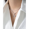 Graduation Round Natural Crystal OT Hollow Chain 925 Sterling Silver Necklace