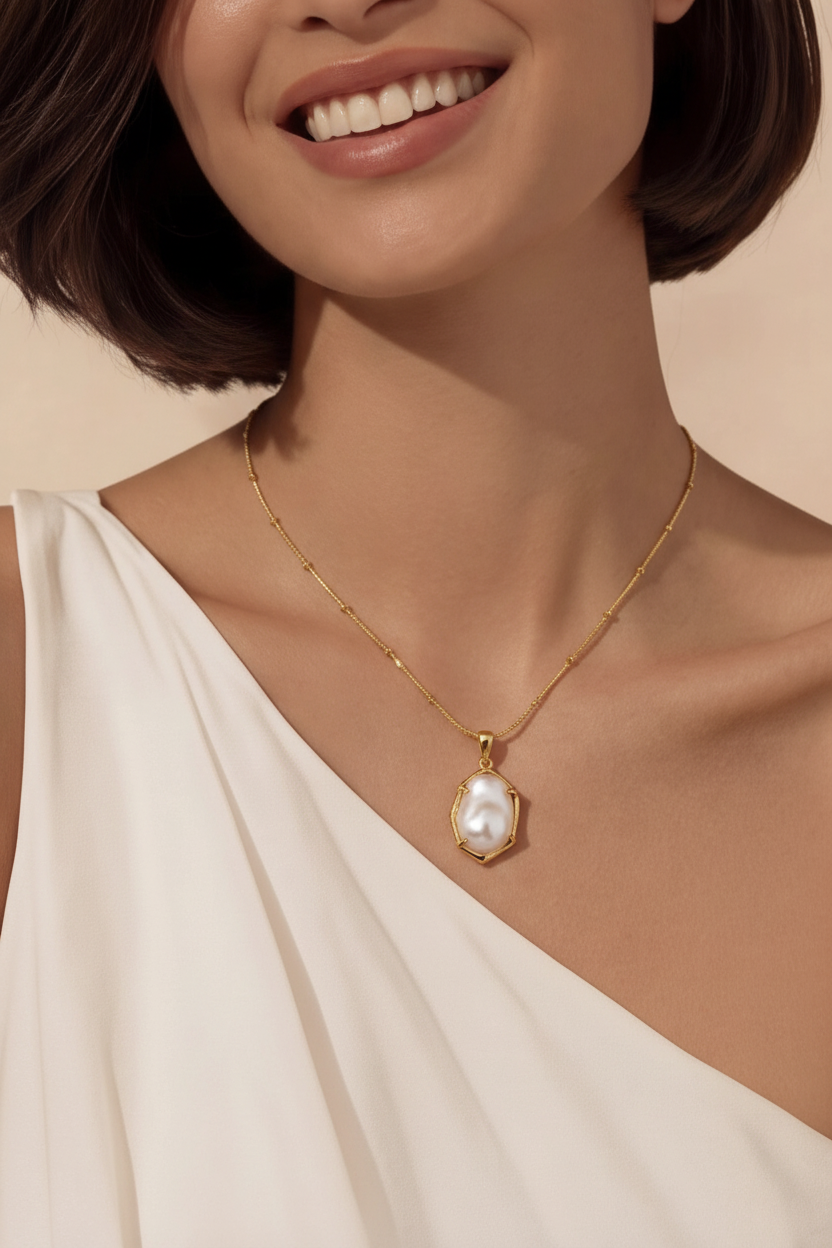 Baroque Pearl Pendant — Lighter Close-up